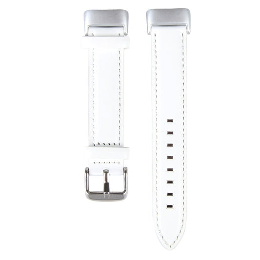 For Fitbit Charge 5 18mm Bamboo Joint Texture Genuine Leather Watch Band(White) by bashfashion