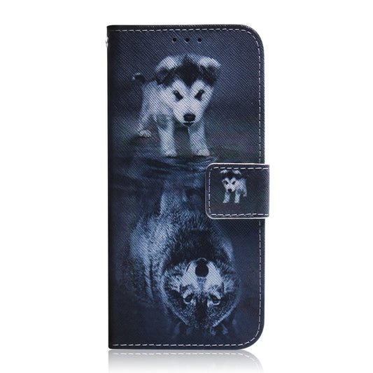 For iPhone 16e Coloured Drawing Flip Leather Phone Case(Wolf and Dog) by bashfashion