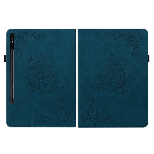 For Samsung Galaxy Tab S9 Butterfly Flower Embossed Leather Tablet Case(Blue) by bashfashion