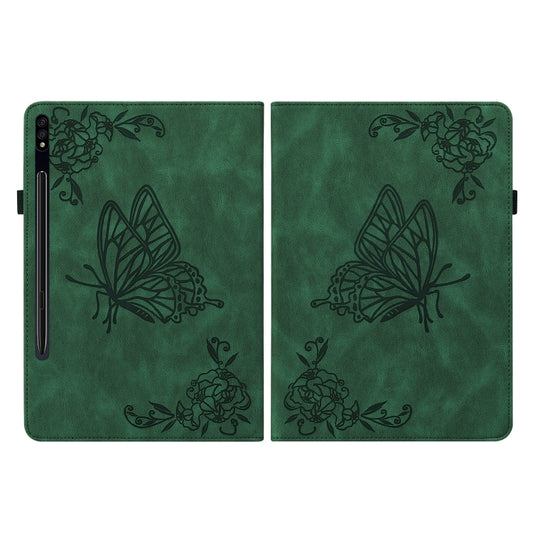 For Samsung Galaxy Tab S9+ Butterfly Flower Embossed Leather Tablet Case(Green) by bashfashion