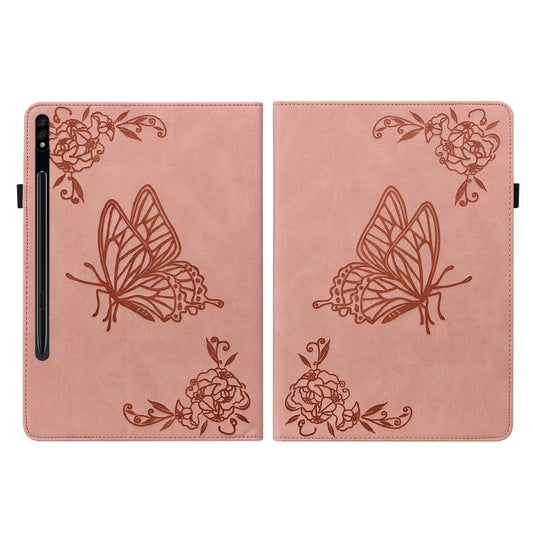 For Samsung Galaxy Tab S9+ Butterfly Flower Embossed Leather Tablet Case(Rose Gold) by bashfashion
