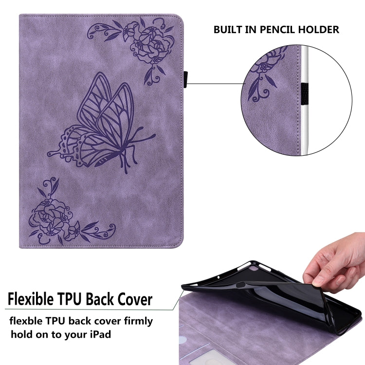 For Samsung Galaxy Tab A11+ / А9+ Butterfly Flower Embossed Leather Tablet Case(Purple) by bashfashion