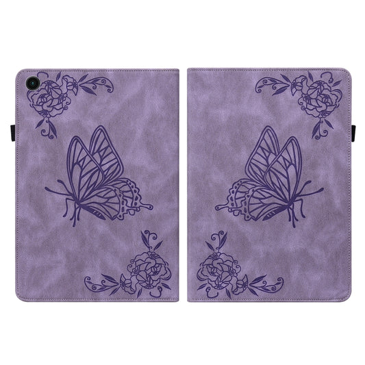 For Samsung Galaxy Tab A11 / А9 Butterfly Flower Embossed Leather Tablet Case(Purple) by bashfashion