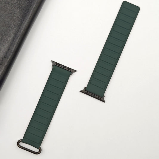 For Apple Watch Series 8 45mm Reverse Buckle Magnetic Silicone Watch Band(Black Buckle Green Brown) by bashfashion
