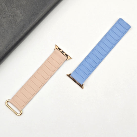 For Apple Watch Series 10 46mm Reverse Buckle Magnetic Silicone Watch Band(Rose Buckle Blue Pink) by bashfashion