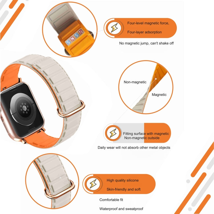 For Apple Watch Series 8 45mm Reverse Buckle Magnetic Silicone Watch Band(Rose Buckle Starlight Orange) by bashfashion