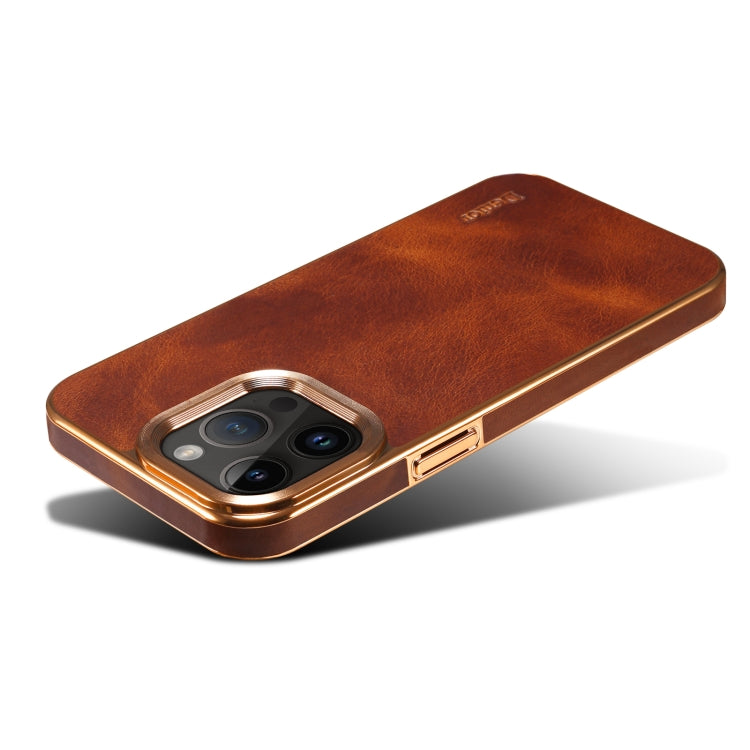 For iPhone 15 Denior Oil Wax Cowhide Plating Phone Case(Brown) by Denior