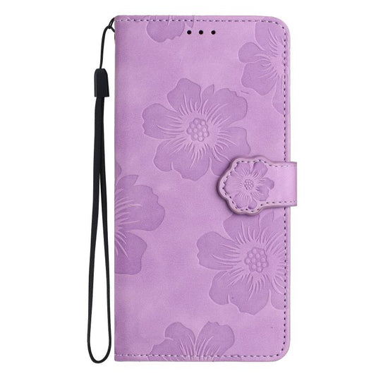 For iPhone 16e Flower Embossing Pattern Leather Phone Case(Purple) by bashfashion