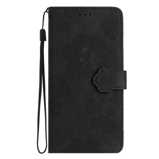 For iPhone 16e Flower Embossing Pattern Leather Phone Case(Black) by bashfashion