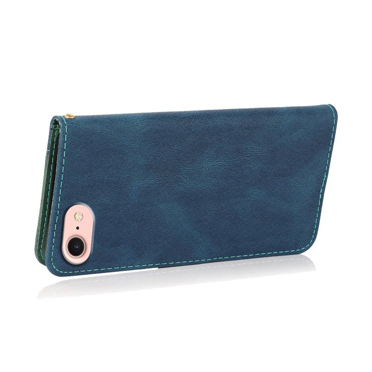 For iPhone 16e Dual-color Stitching Leather Phone Case(Blue Green) by bashfashion