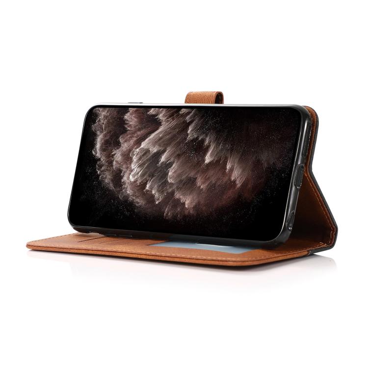 For iPhone 16e Dual-color Stitching Leather Phone Case(Black Brown) by bashfashion