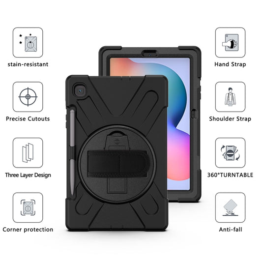 For Samsung Galaxy Tab S6 Lite P610 Shockproof Colorful Silicone + PC Protective Case with Holder & Shoulder Strap & Hand Strap & Pen Slot(Black) by bashfashion