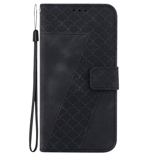 For iPhone 16e Seven-shaped Embossed Leather Phone Case(Black) by bashfashion
