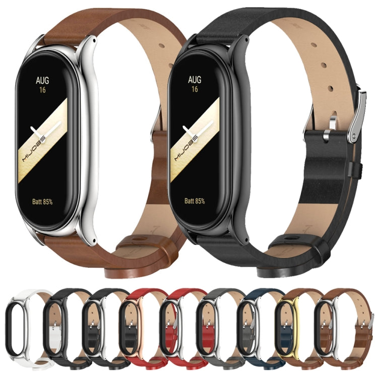 For Xiaomi Mi Band 8 Mijobs Plus Case Microfiber PU Leather Watch Band(Brown Gold) by MIJOBS