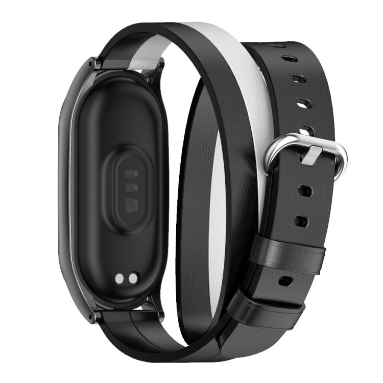 For Xiaomi Mi Band 6 / 5 / 4 / 3 Mijobs Plus Case Double-Loop Leather Watch Band(Black+White) by MIJOBS