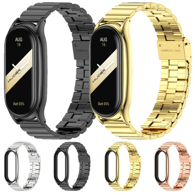 For Xiaomi Mi Band 8 Mijobs Plus Case Bamboo Buckle Metal Watch Band(Gold) by MIJOBS