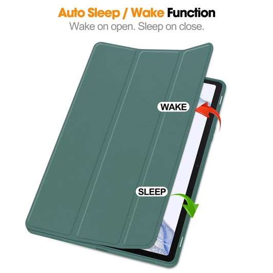 For Samsung Galaxy Tab S9 3-Fold Pure Color TPU Smart Leather Tablet Case with Pen Slot(Dark Green) by bashfashion