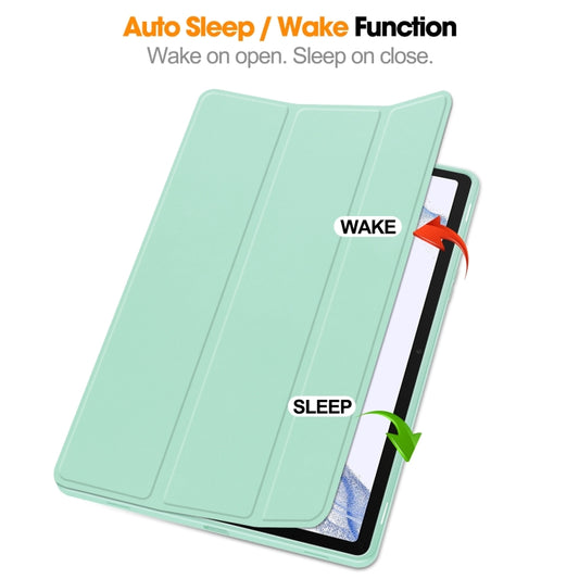 For Samsung Galaxy Tab S9 3-Fold Pure Color TPU Smart Leather Tablet Case with Pen Slot(Mint Green) by bashfashion