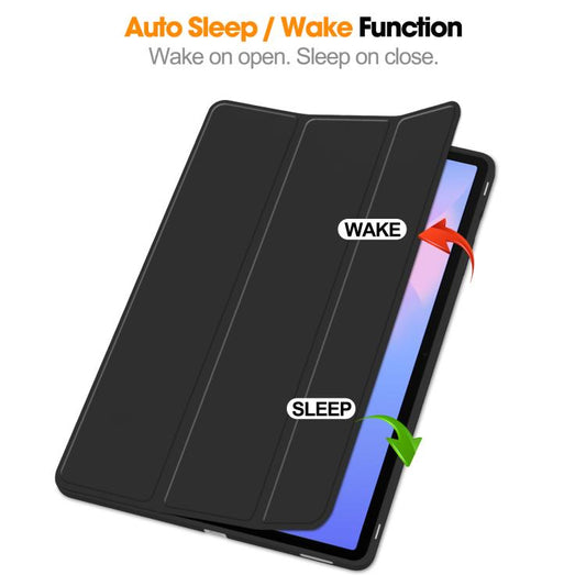 For Samsung Galaxy Tab S10 FE+ 3-Fold Pure Color TPU Smart Leather Tablet Case with Pen Slot(Black) by bashfashion