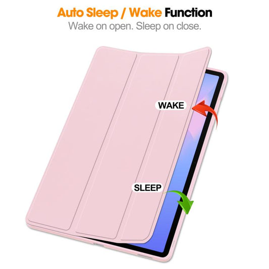 For Samsung Galaxy Tab S10 FE+ 3-Fold Pure Color TPU Smart Leather Tablet Case with Pen Slot(Pink) by bashfashion
