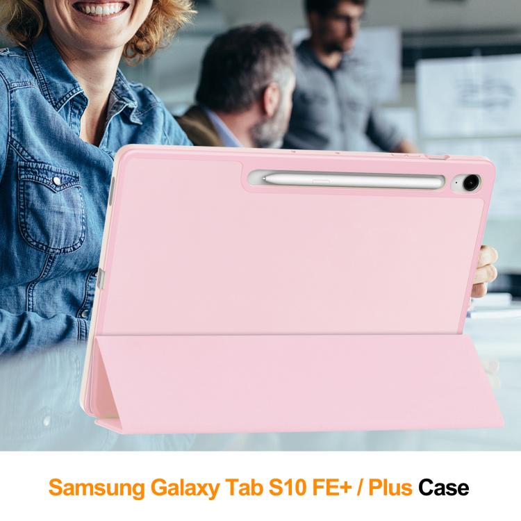 For Samsung Galaxy Tab S10 FE+ 3-Fold Pure Color TPU Smart Leather Tablet Case with Pen Slot(Pink) by bashfashion