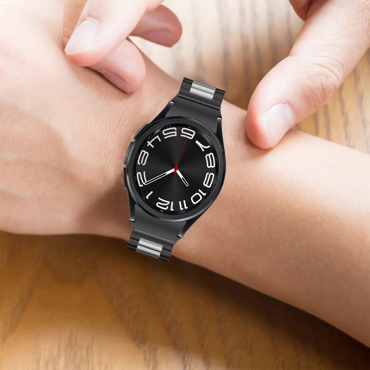 For Samsung Galaxy Watch 6 / 6 Classic Three Bead Stainless Steel Watch Band(Black Pink) by bashfashion