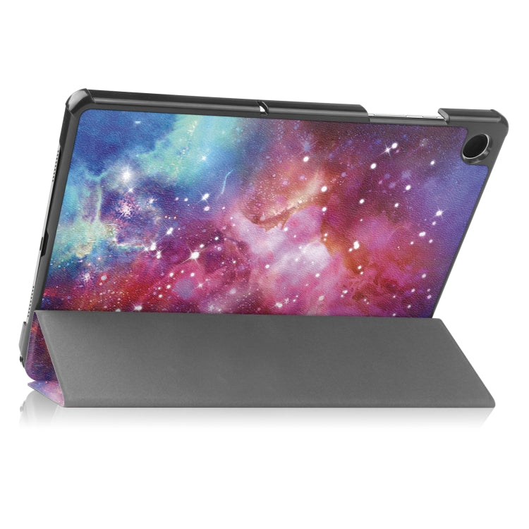 For Samsung Galaxy Tab A9 / Tab A11 Custer Painted 3-Fold Holder Smart Leather Tablet Case(Galaxy Nebula) by bashfashion