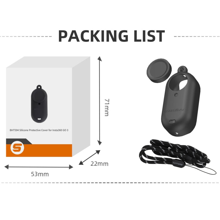 For Insta360 Go 3 Sunnylife IST-BHT594 Camera Body Silicone Case with Lens Cap & Neck Strap(Black) by Sunnylife