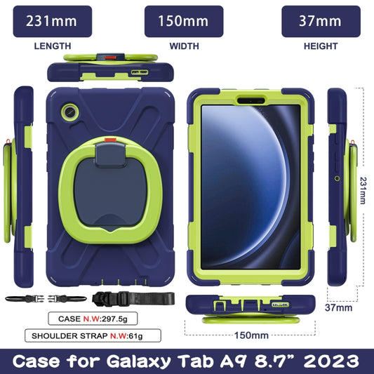 For Samsung Galaxy Tab A9 / Tab A11 Silicone Hybrid PC Tablet Case with Holder & Shoulder Strap(Navy Blue Olivine) by bashfashion