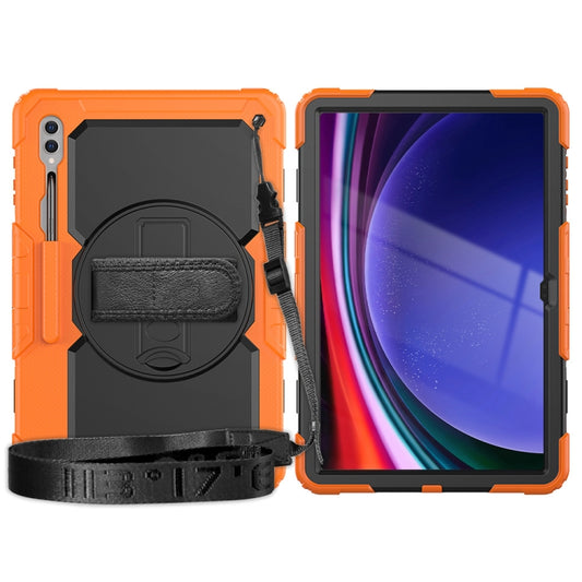 For Samsung Galaxy Tab S9 Ultra / S10 Ultra Lucky Wheel Grip Silicone Hybrid PC Tablet Case with Shoulder Strap(Orange+Black) by bashfashion