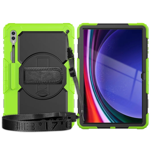 For Samsung Galaxy Tab S9 Ultra / S10 Ultra Lucky Wheel Grip Silicone Hybrid PC Tablet Case with Shoulder Strap(Yellow Green+Black) by bashfashion