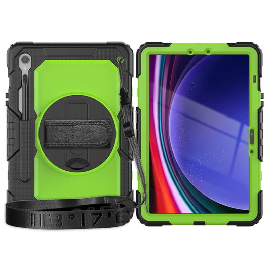 For Samsung Galaxy Tab S9 / S9 FE / S10 FE Lucky Wheel Grip Silicone Hybrid PC Tablet Case with Shoulder Strap(Black+Yellow Green) by bashfashion
