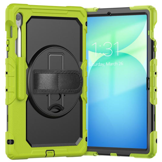 For Samsung Galaxy Tab S10 FE+ Lucky Wheel Grip Silicone Hybrid PC Tablet Case with Shoulder Strap(Yellow Green+Black) by bashfashion