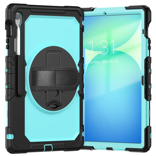 For Samsung Galaxy Tab S10 FE+ Lucky Wheel Grip Silicone Hybrid PC Tablet Case with Shoulder Strap(Light Blue+Black) by bashfashion