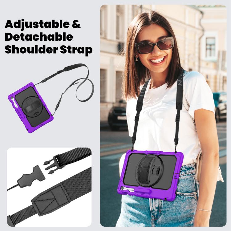 For Samsung Galaxy Tab S10 FE+ Lucky Wheel Grip Silicone Hybrid PC Tablet Case with Shoulder Strap(Purple+Black) by bashfashion