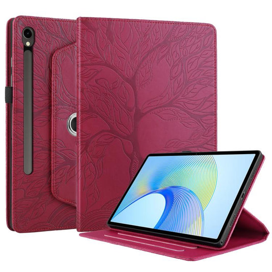 For Samsung Galaxy Tab S10 FE+ Tree Life Embossed Rotation Leather Smart Tablet Case(Red) by bashfashion