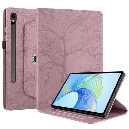 For Samsung Galaxy Tab S10 FE+ Tree Life Embossed Rotation Leather Smart Tablet Case(Rose Gold) by bashfashion