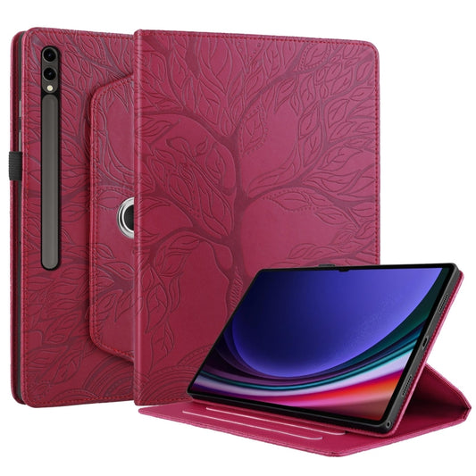 For Samsung Galaxy Tab S10 Ultra / S9 Ultra Tree Life Embossed Rotation Leather Tablet Case(Red) by bashfashion