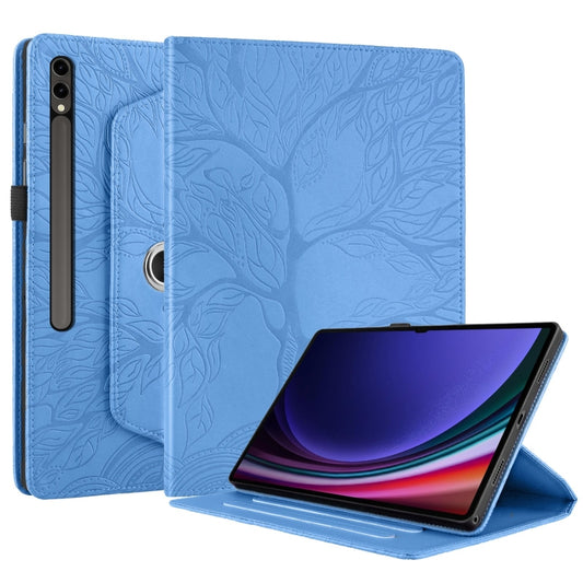 For Samsung Galaxy Tab S10 Ultra / S9 Ultra Tree Life Embossed Rotation Leather Tablet Case(Blue) by bashfashion