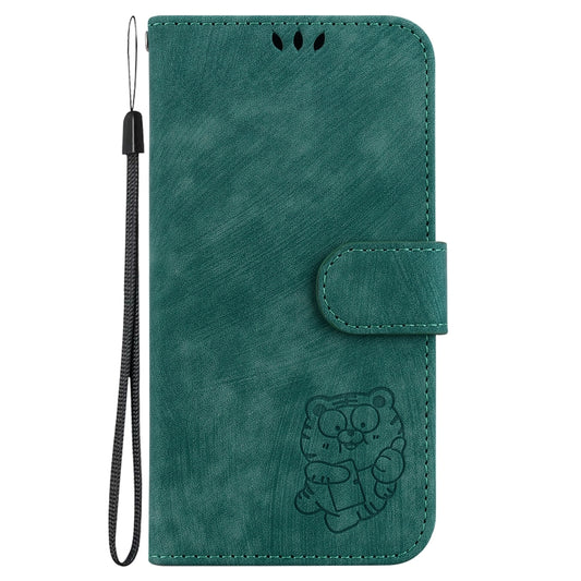 For iPhone 16e Little Tiger Embossed Leather Phone Case(Green) by bashfashion