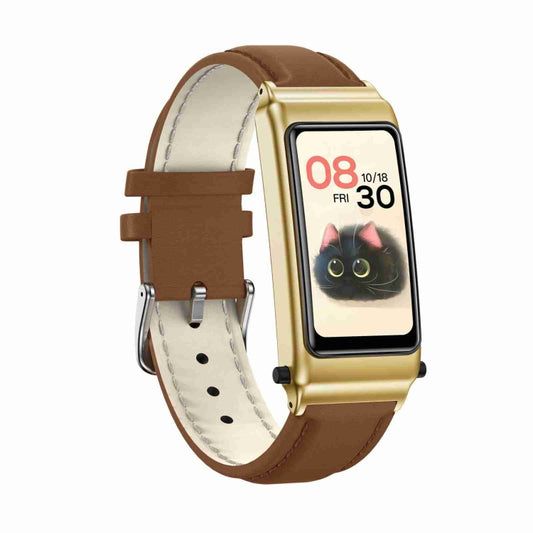 K80 1.57 inch Leather Band IP67 Earphone Detachable Smart Watch Support Bluetooth Call(Gold) by bashfashion