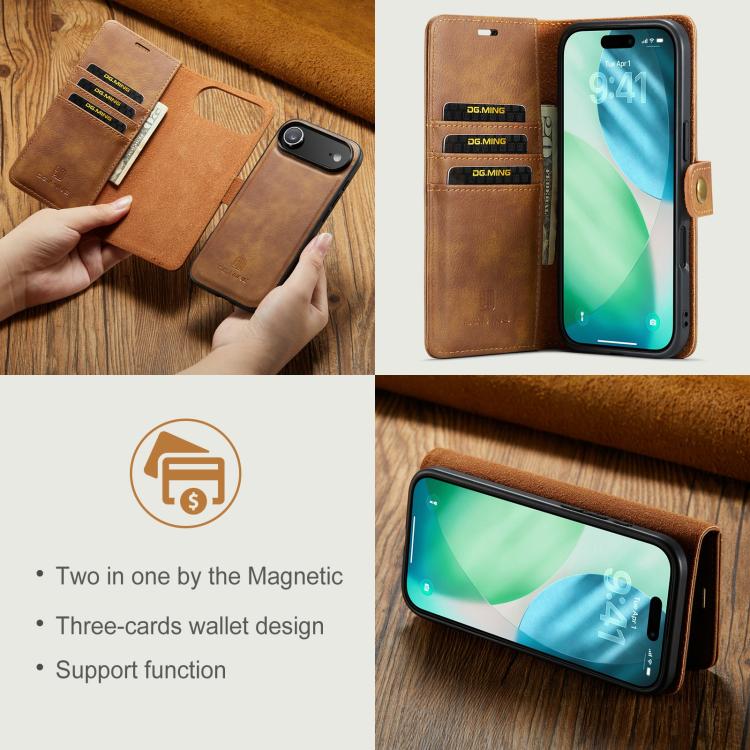 For iPhone Air DG.MING Crazy Horse Texture Detachable Magnetic Leather Phone Case(Brown) by DG.MING