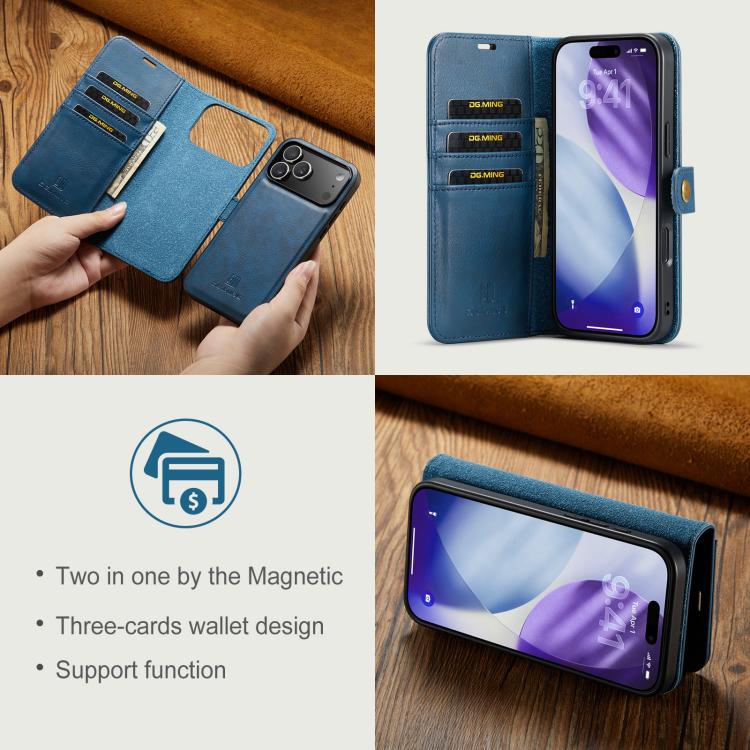 For iPhone 17 Pro DG.MING Crazy Horse Texture Detachable Magnetic Leather Phone Case(Blue) by DG.MING