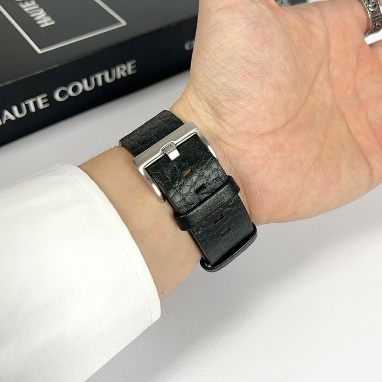 For Apple Watch 8 41mm Buffalo Leather Watch Band(Black) by bashfashion