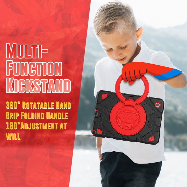 For Samsung Galaxy Tab A11+ / A9+ Spider Rotation Handle Silicone Hybrid PC Tablet Case(Black Red) by bashfashion