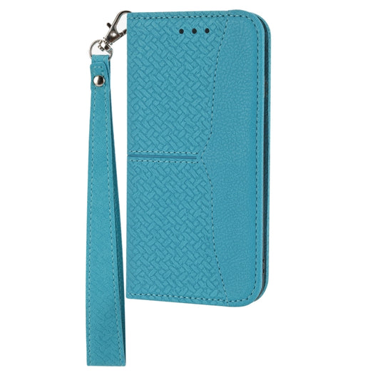 For iPhone 16e Woven Texture Stitching Magnetic Leather Phone Case(Blue) by bashfashion