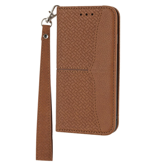 For iPhone 16e Woven Texture Stitching Magnetic Leather Phone Case(Brown) by bashfashion