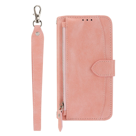 For iPhone 16e Oil Skin Zipper Wallet Leather Phone Case(Pink) by bashfashion