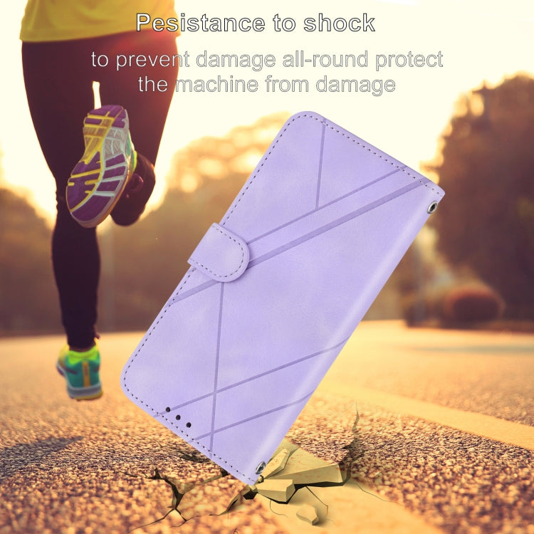 For iPhone 16e Embossed Line Leather Phone Case with Lanyard(Purple) by bashfashion