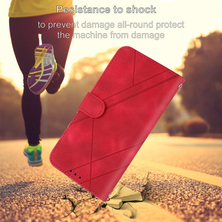 For iPhone 16e Embossed Line Leather Phone Case with Lanyard(Red) by bashfashion